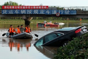 Flooding in Beijing which was exacerbated by a woefully inadequate sewerage system