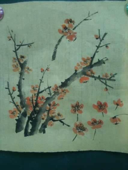 Learning the technique for painting plum blossom (photo: 11/13 emccall, painting by lecturer)